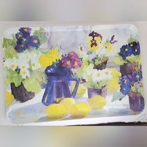 Vintage Monza Melplus Melamine Floral Watercolor Serving Tray -17.5" X 12" Italy